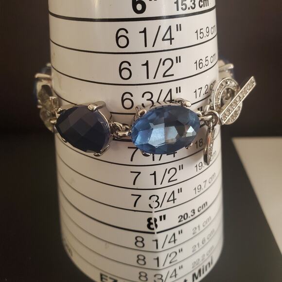 White House Black Market Blue and Clear Gem Bracelet with Toggle‎ Clasp Silver - Picture 9 of 9